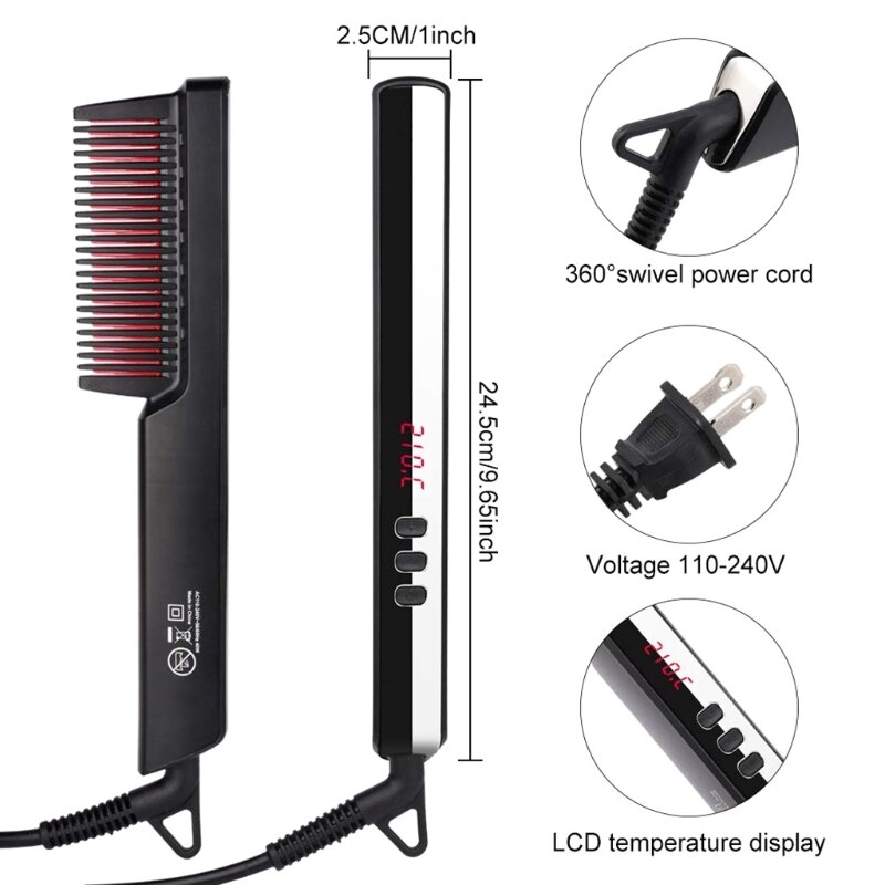Hair Straightener Brush, Ionic Electric Hair Straightening Comb -6 Temp Setting