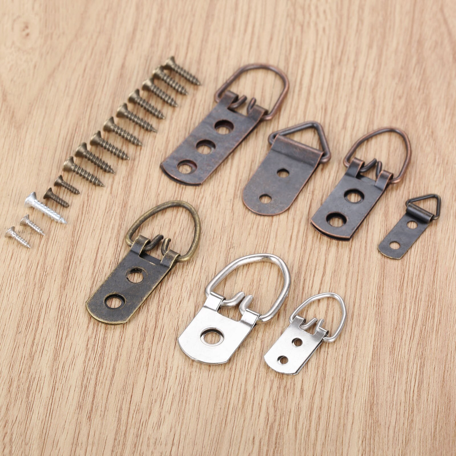 5/20sets Triangle D Ring Hangers Photo Frame Hooks Picture Wall Holder w/screws Alloy 30-60mm Antique Bronze/Red Copper/Sliver