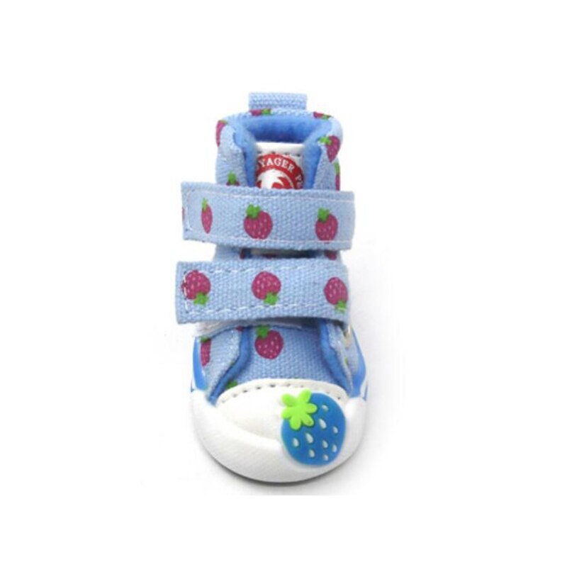 4Pcs/set Dog Cat Canvas Shoes Pet Cozy Strawberry Sneakers Chihuahua Yorkies Anti-slip Footwear for Small Large Dogs Cats XS-XL: Blue / L