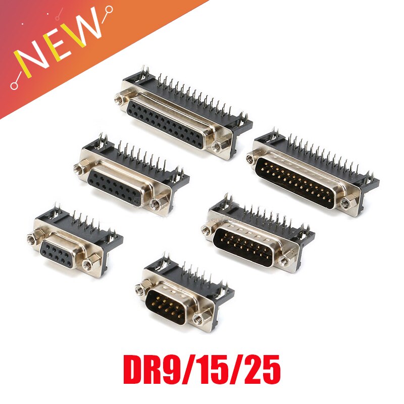 DR9 DR15 DR25 Gat/Pin Vrouwelijke/Mannelijke Haakse Gelaste D-Sub Connector RS232 Seriële Poort Adapter DB9 9/15/25 Pin