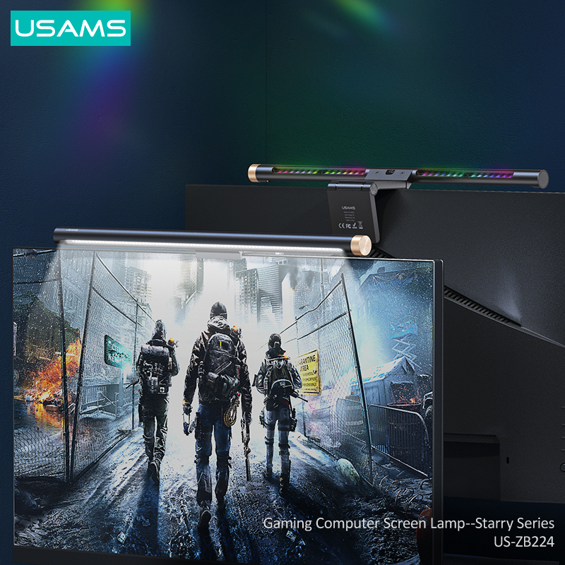 USAMS Gaming LED Computer Screen Light RGB Backlight USB Lights Desktop Lamp Desk Light Hanging Lamps For Office Study Reading