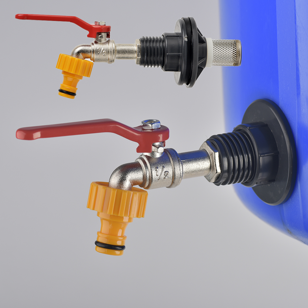 Copper Alloy Faucet with Partition Accessories, PVC Rain Barrel Spigot Kit for Aquarium and Livestock Drainage Adapter