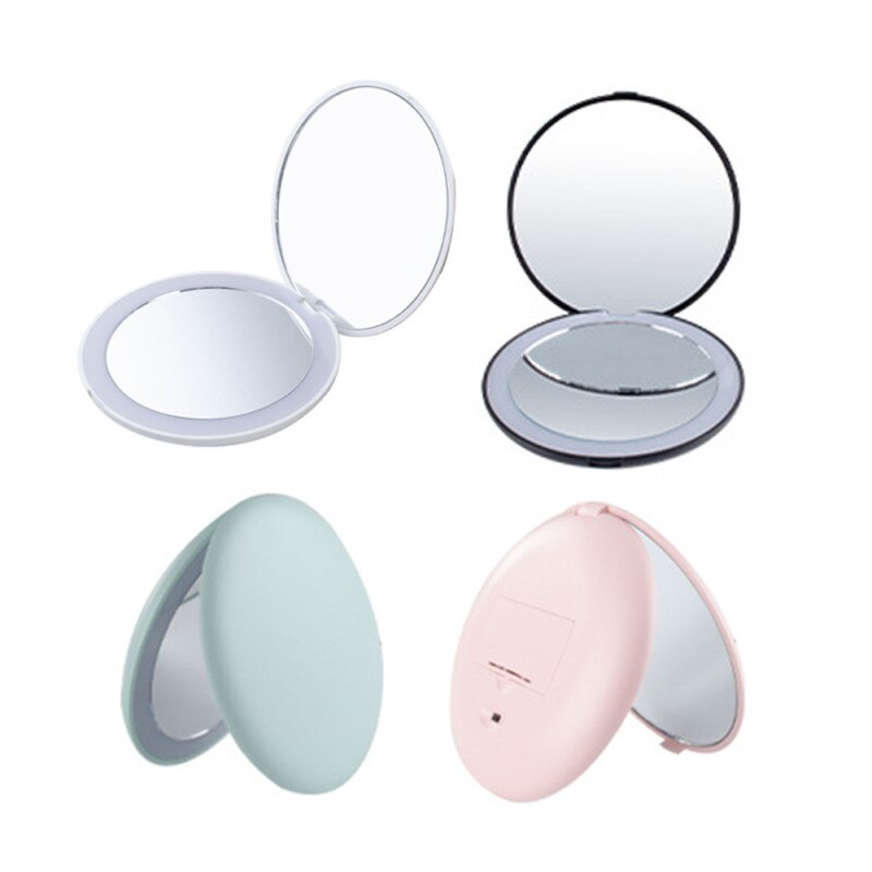 Mini Draagbare Led Make-Up Spiegel 10X Vergroten Hand Hold Opvouwbare 12 Leds Pocket Make-Up Spiegel Licht Schoonheid Cosmetische Tool