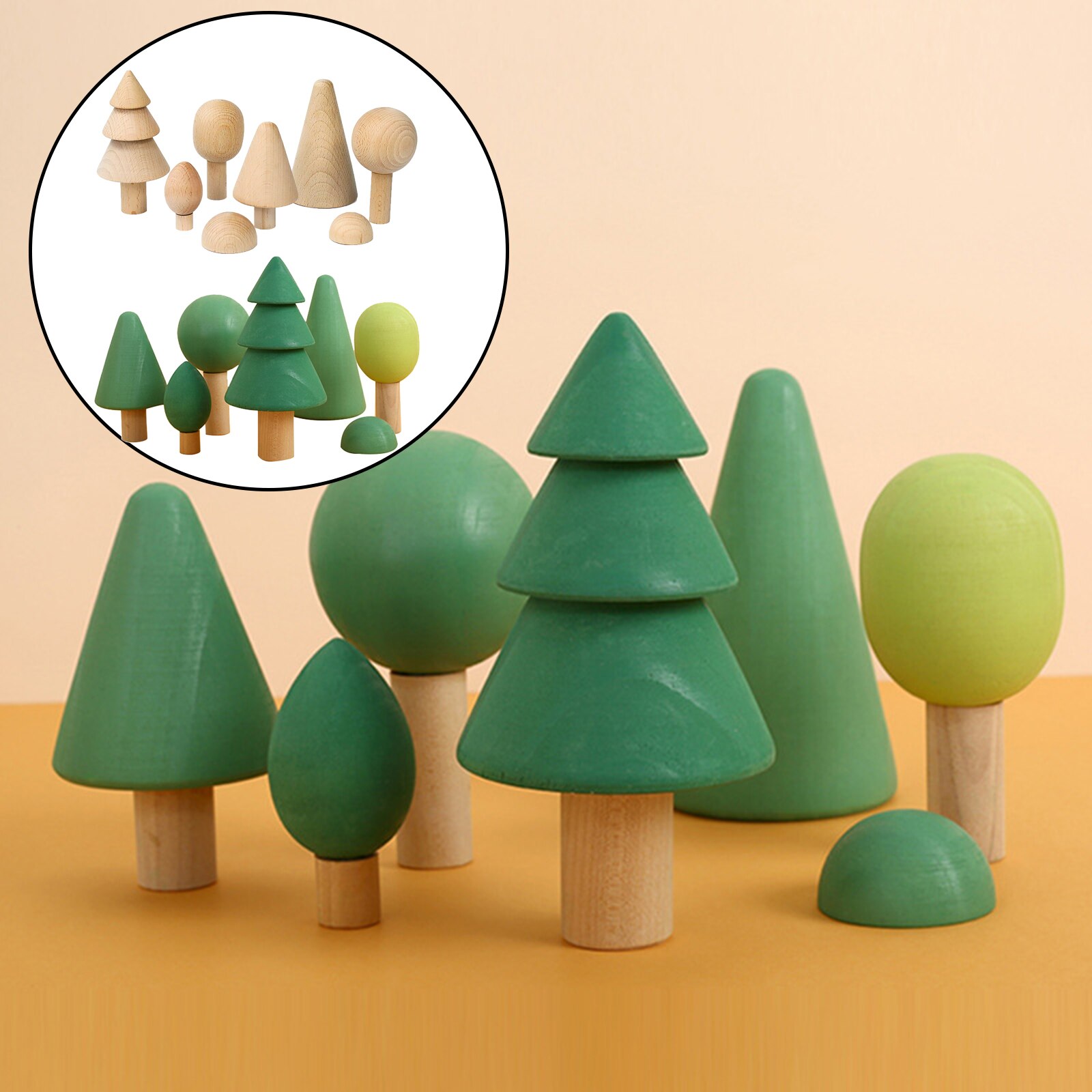 7x Hout Blokken Boom Vorm Stapelaar Game Baby Educatief Fun Speelgoed Home Decor