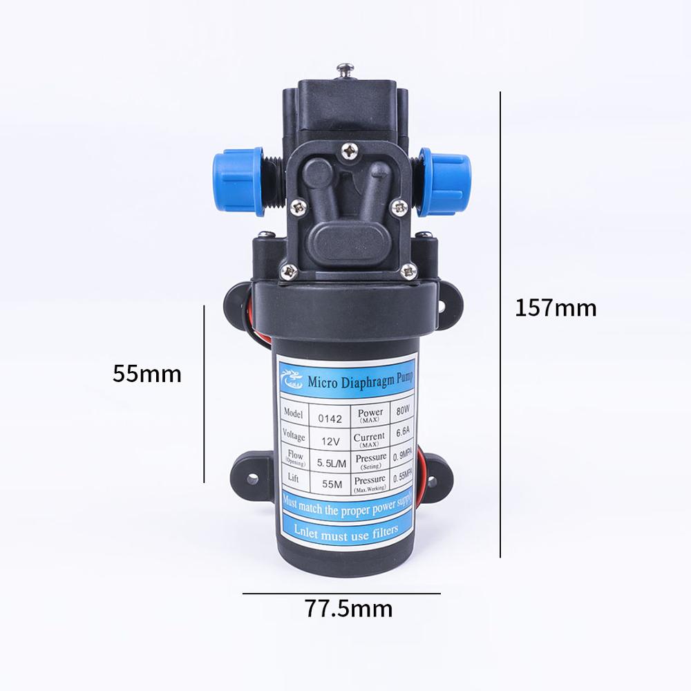 DC 12V 80W 130PSI 5.5L/Min Electric Diaphragm Pump Self-Priming Booster Home Garden Return Control Car Wash
