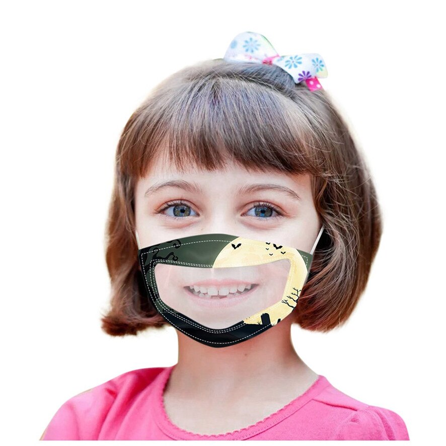 Outdoor Shield Washable Reusable Faces Protection Kids Halloween Cartoon Smile Clear Mouth Expression Lip Reading Face ma$k