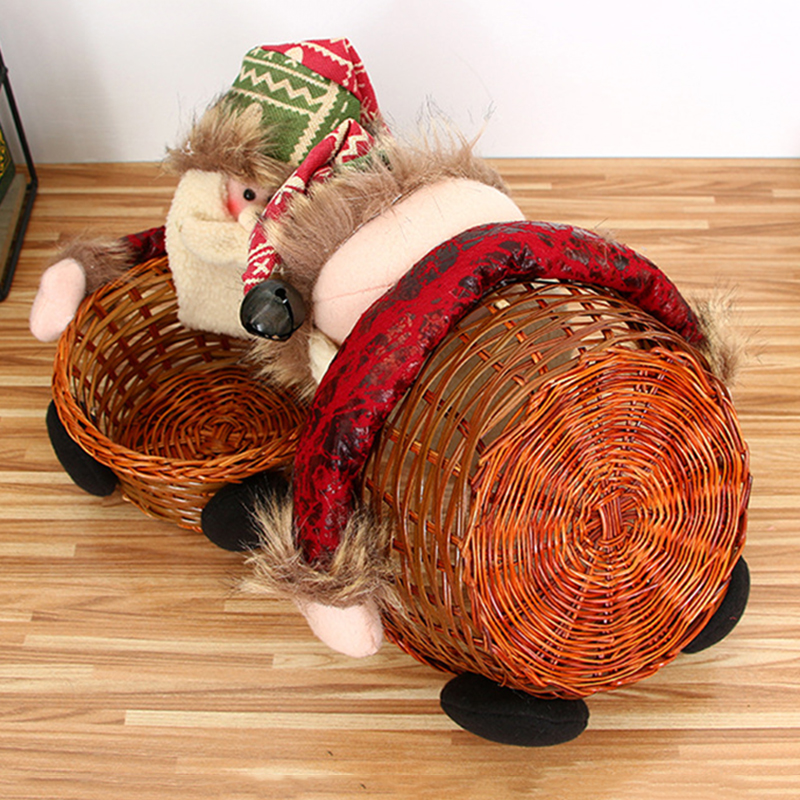 Cesta de mimbre de bambú con adornos navideños para Navidad, cesta bonita de Papá Noel para almacenamiento de dulces, de Navidad