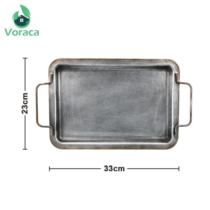 Vintage mat display bricka retro smidesjärn förvaringsbricka med handtag bröllop verktyg gourmet fotografi rekvisita skrivbordsdekoration