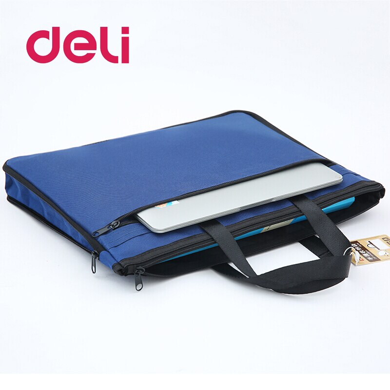 Deli 1pcs Waterproof File Folder Capacity Double Layers Document Holder Zipper File Bag with Handle Waterproof Canvas Handbag