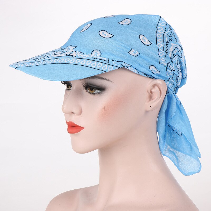 Europese en amerikaanse zomer snoepkleurige multifunctionele warme zonnebrandcrème met rand, katoenen bedrukte hoofddoek, capuchon hoofddoek: Hemelsblauw