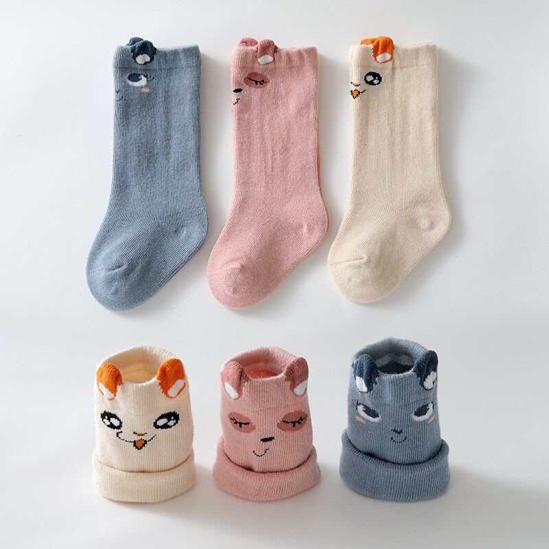 Baby Sokken Vos Kat Animal Print Baby Sokken Cartoon Knie Hoge Lange Beenwarmers Jongen Meisje Kinderen Sokken mode Sokken: Set4 / XS 0-1Yrs