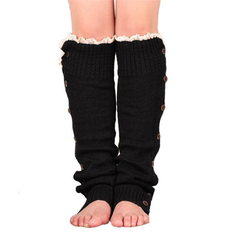 Calentadores de encaje con botones para mujer, botas de punto, calcetines, puños hasta la rodilla, polaina alta, novedad, , Invierno