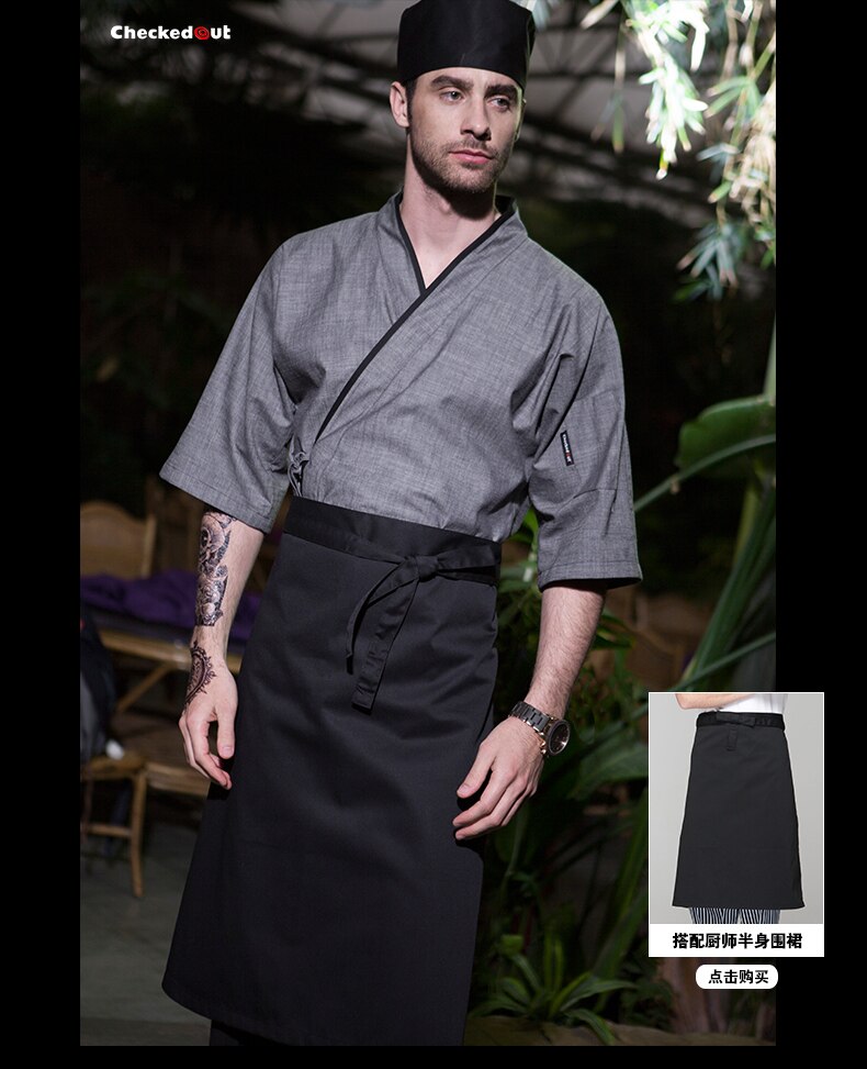 Men Japanese Korea style medium sleeve chef cook uniform top waiter work wear restaurant cook shirt suit G871112