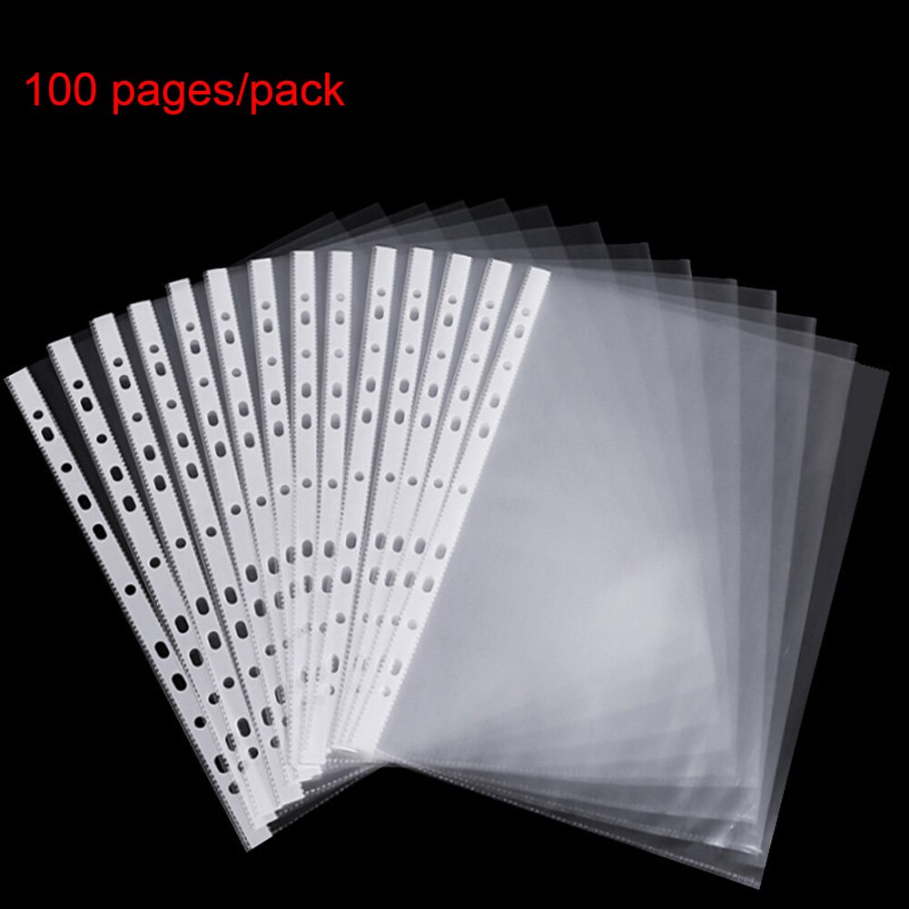 100 Pages/pack PP Loose-Leaf File Holder 11-hole Multipurpose Clear Waterproof A4 Transparent Sheet Protectors File Pouch