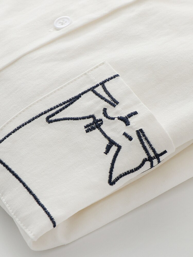 H.sa kvinder forår tegneserie bluser lomme kat hvid bluse og skjorter lange ærmer oversized afslappet blusa toppe smarte katte skjorter