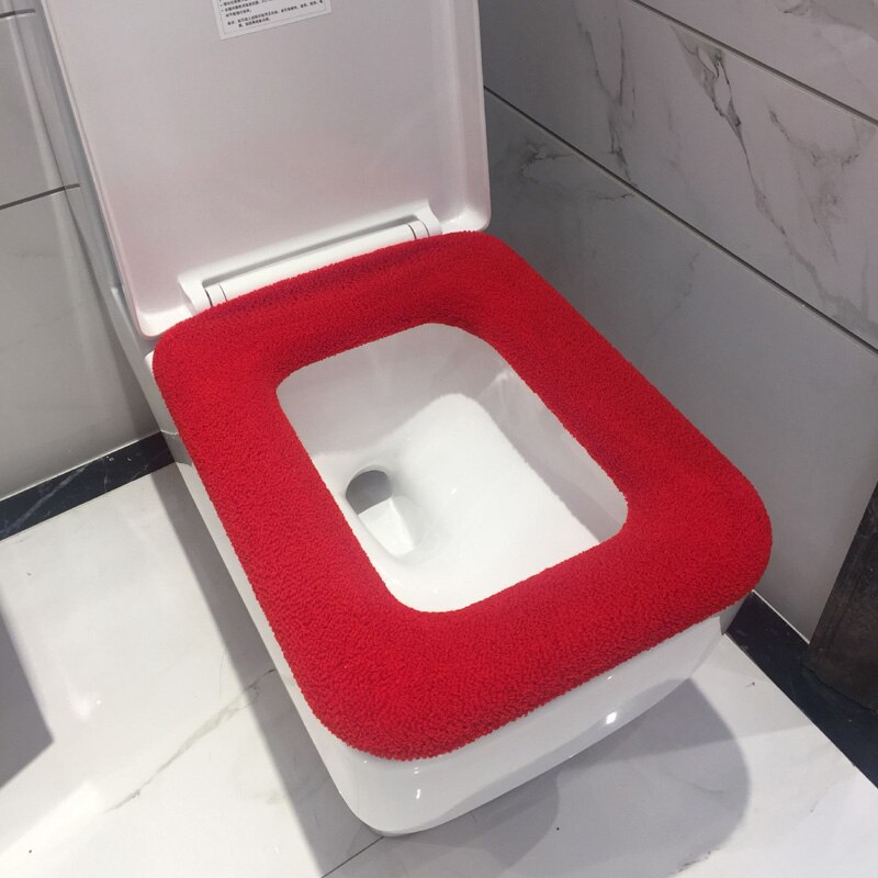 Badeværelse firkantet toilet sædeovertræk vintervaskbar varmemåtte toiletbetræk pude lågpude hjemindretning toilet sædeovertræk: Rød