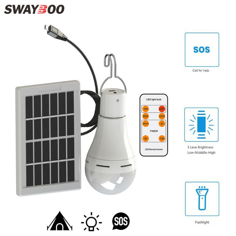 Swayboo LED Solar Oplaadbare Draagbare Hangable Afstandsbediening Licht Controle Lamp Tuin Camping Tent Nood Nachtlampje