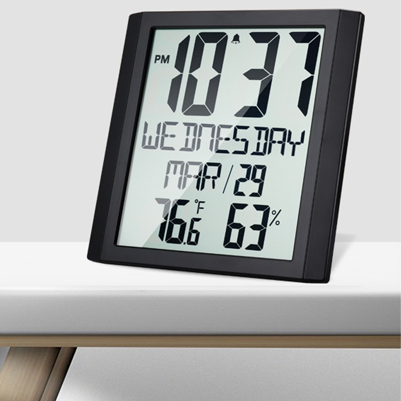Slim Atomic Wall Clock with Indoor/Outdoor Temperature & Humidity Full Calendar and Large Display