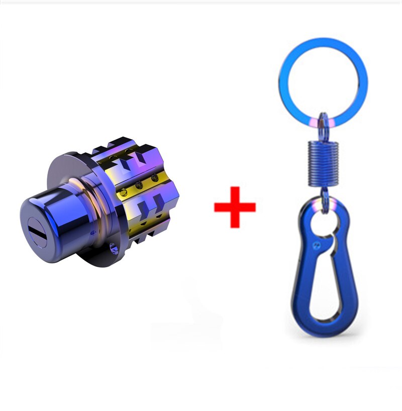 Key Cover Universal Motorcycle Modified Crective CNC Keychain Decorative Modification Parts Titanium Alloy Key Head Covers: A and blue chain