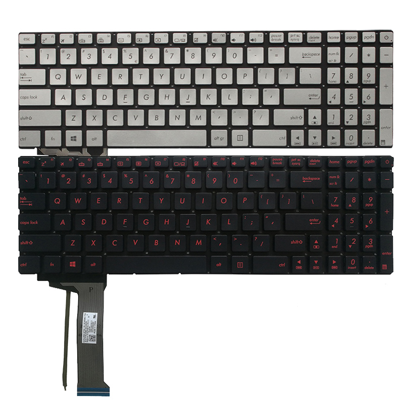 Clavier rétro-éclairé pour ordinateur portable, couleur rouge/argent, pour ASUS G551, G551J, G551JK, G551JM, G551JW, G551JX, G551VW