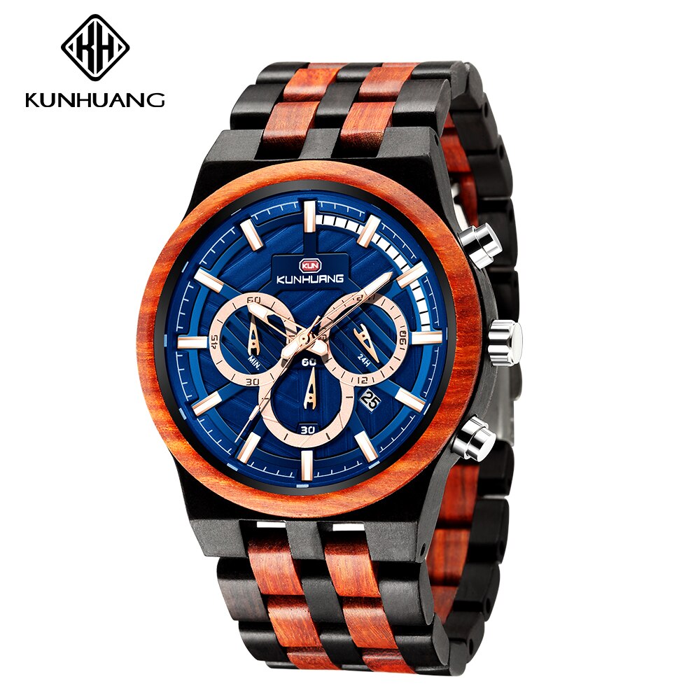 Sport Mannen Houten Horloge Grote Wijzerplaat Sandelhout Set Quartz Horloge Houten Horloges Voor Mannen