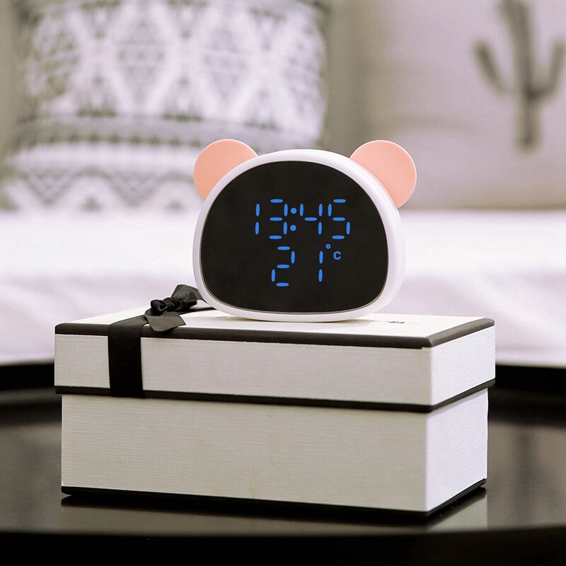 Electronic Digital Alarm Clock Cartoon Panda Mirror Clock Snooze Voice Recording Home Decor for Children's