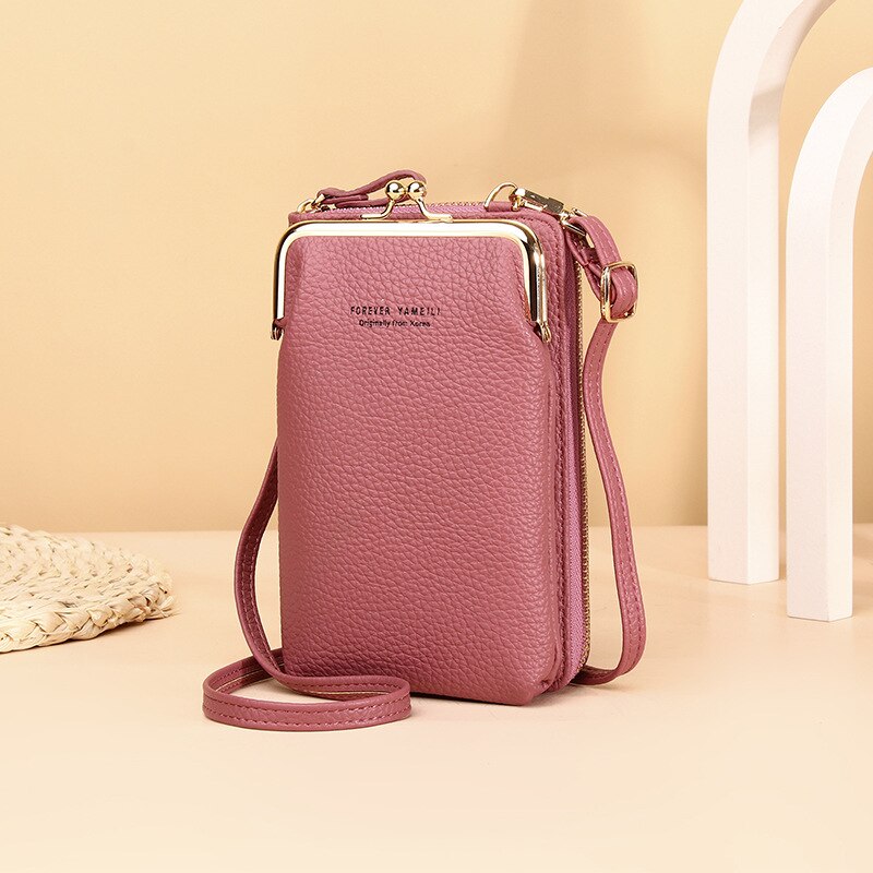 Kleine damen-umhängetasche aus pu-leder, Bote Tasche, mädchen-geldbörse, kartenhalter, reißverschlusstasche, Kupplung: Lila