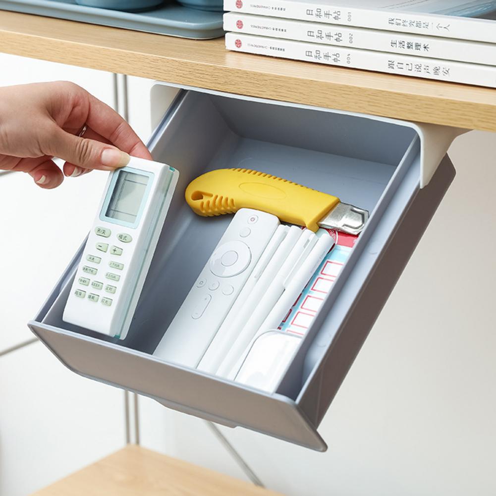 Convenient Under Desk Storage Tray Self-Adhesive Under The Table Large Capacity Hidden Under Desk Drawer Tray