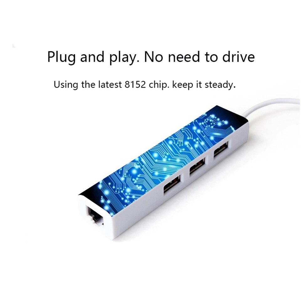 USB Ethernet Adapter met 3 HUB USB2.0 NIC USB om Ethernet RJ45 Lan Gigabit Internet Windows 7/8/10 Voor Tablet PC Laptop