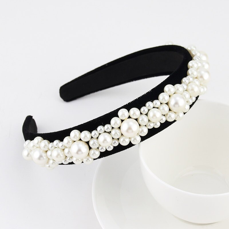 Hair Accessories Baroque Jeweled Pearl Hairband Crystal Rhinestone Bezel Velvet Satin Headband For Women Girls