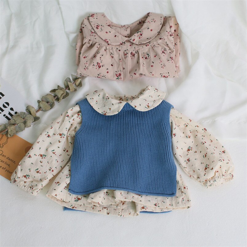 Camisa Retro con cuello de pétalo para niños, cárdigans, abrigo de muñeca con flores, camisa para bebé, blusa, blusa Infantil de 0 a 24m