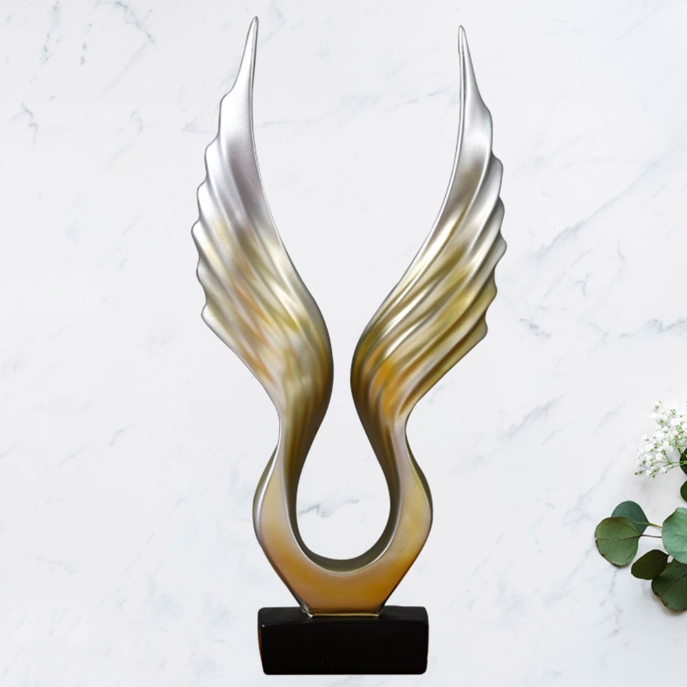 1Pc Moderne Skulptur Engel FlüGel Statue Harz Skulptur Tabletop Dekoration Ornament für Wohnzimmer Schlafzimmer Schrank (Goldene