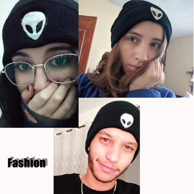 CANCHANGE Autumn Winter Hat Knitted Hat Wool Women Solid Color Alien Pattern Beanies Soft Cap Men Women Hats Christmas