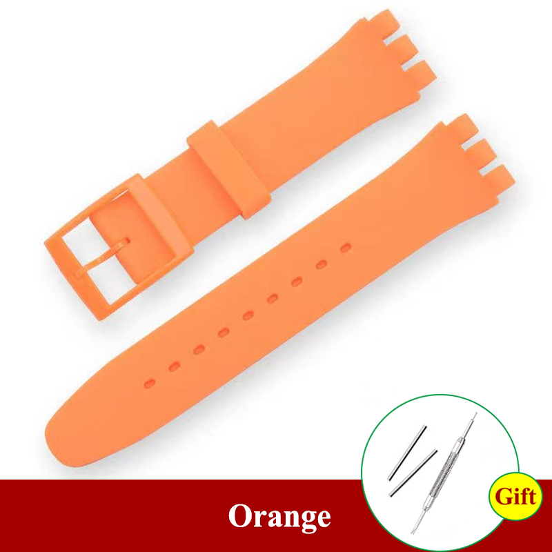 16mm 17mm 19mm 20mm Zachte Siliconen Armband Kleurrijke Horlogeband voor Swatch Horlogeband Vervanging Horloges accessoires met Tool: zwart grijs / 19mm