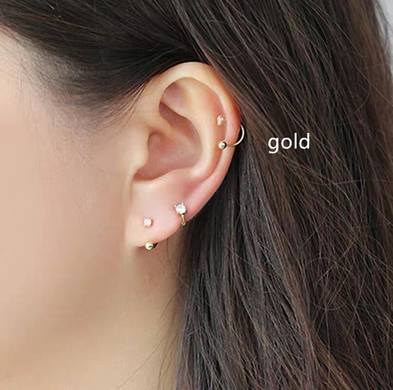 925 Sterling Silber Ohrring Persönlichkeit Zirkon Haken Halbe Kreis Schraube Ohrring Ohr Knochen Nägel Wilde Weibliche Silber Schmuck