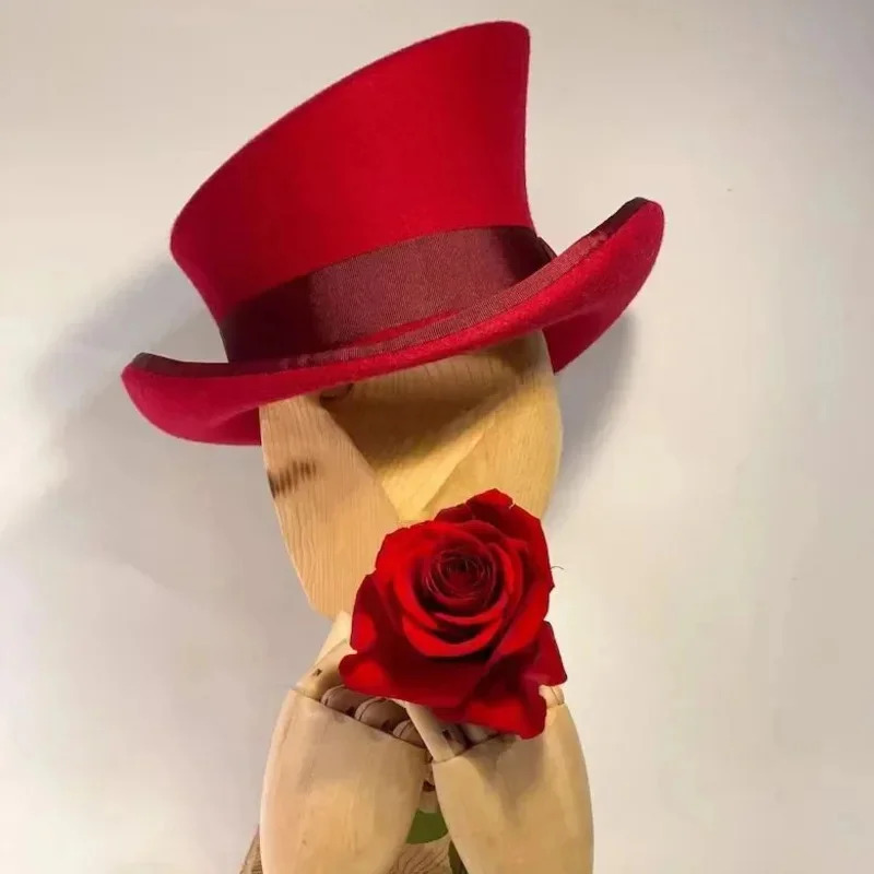 Men Women asymmetric top wool hats fashiona formal ribbon steam punk hat men lumber costume Cap Party decoration: Red