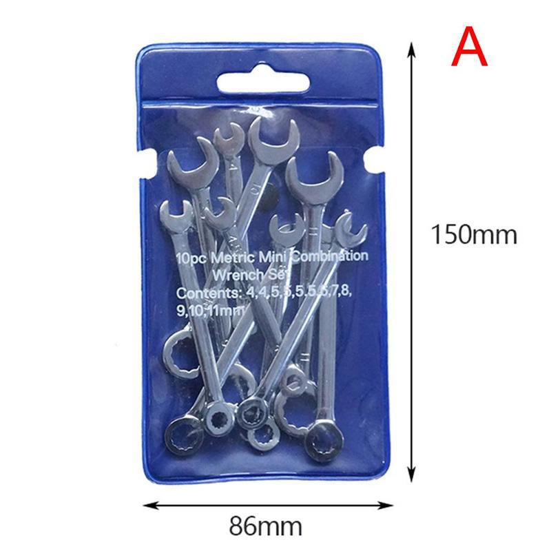 Juego de 10 Uds de Mini llave métrica/pulgadas con espejo y extremo abierto, herramientas de reparación para coche, llave combinada multiherramienta de ciruela, llave inglesa Po A4G4: Metric suit