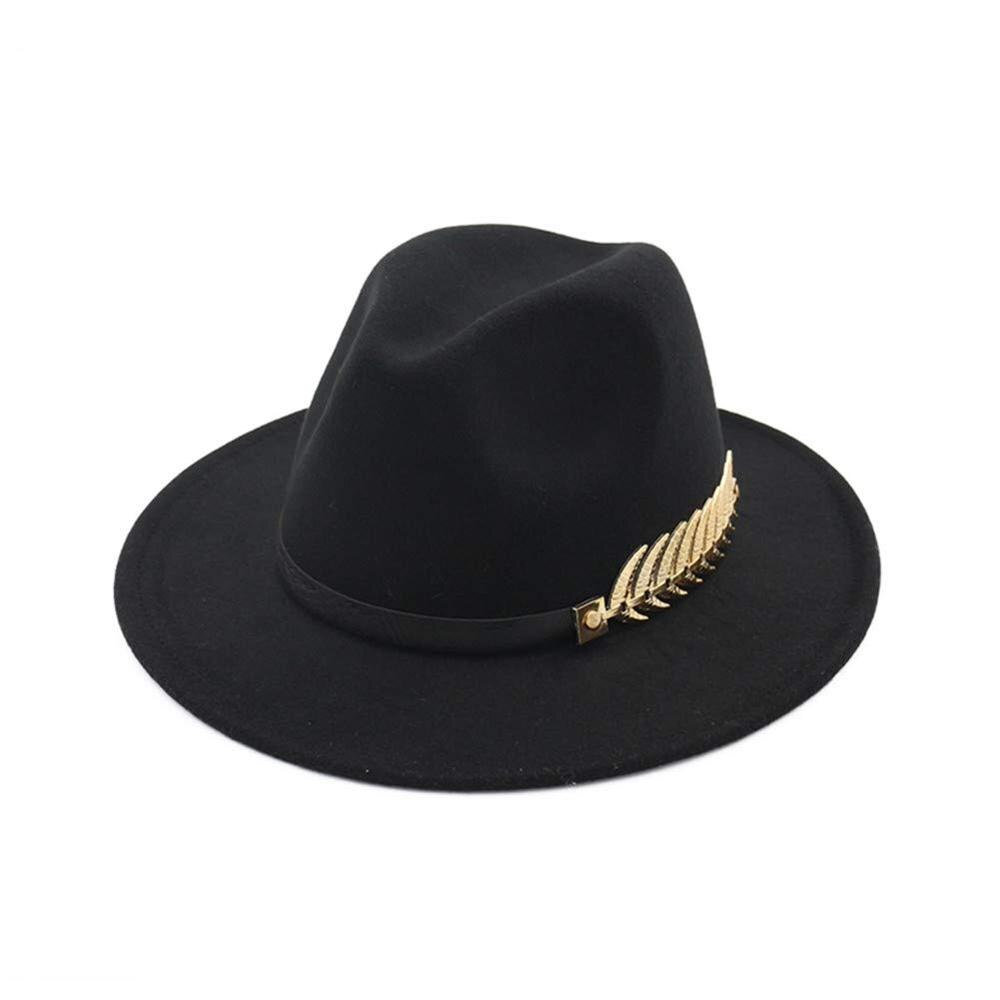 Vrouwen Brede Rand Fedora Panama Hoed Met Metalen Gesp: Black