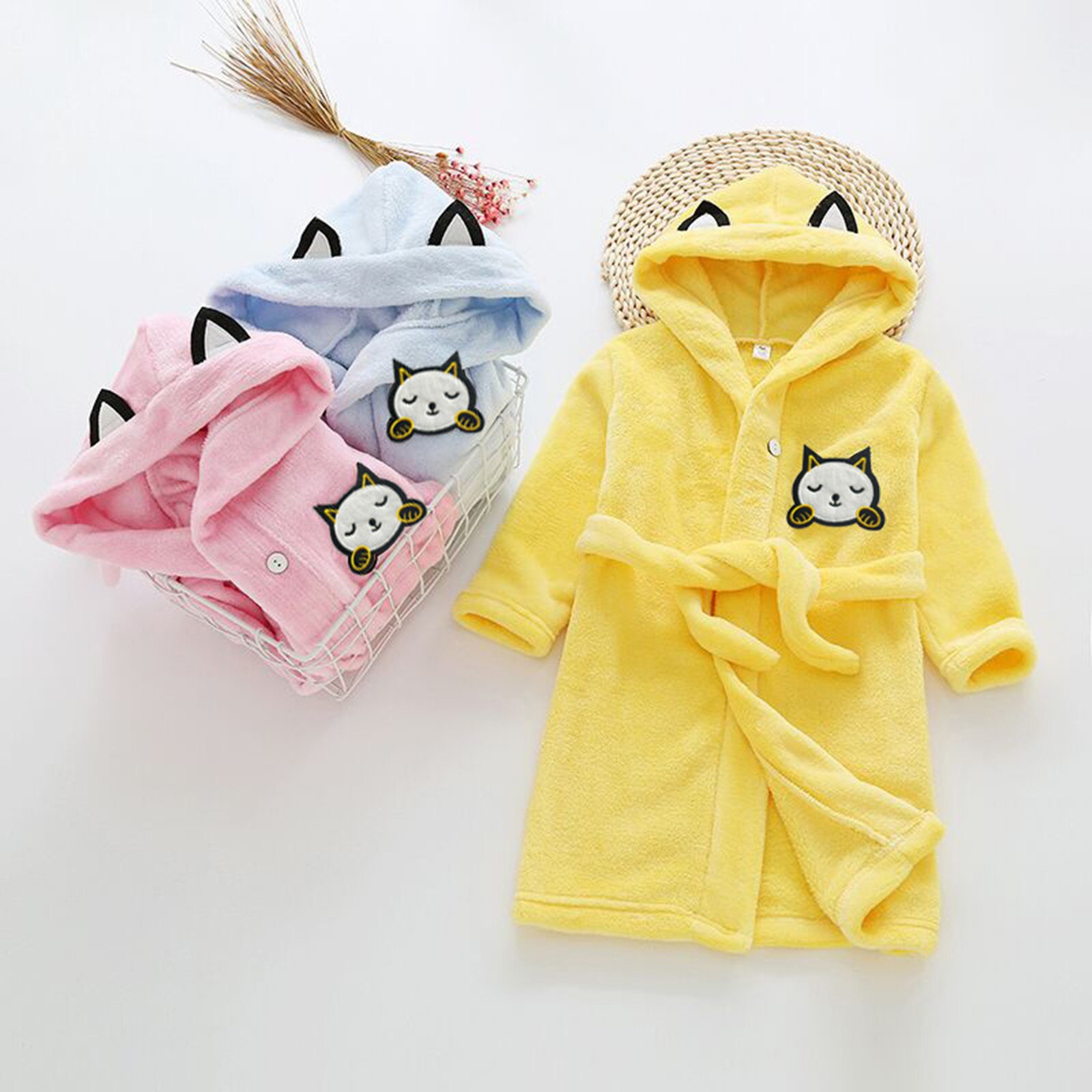 Peuter Nachtkleding Baby Jongens Meisjes Herfst Winter Cartoon Badjassen Flanel Night-Gewaad Hoodie Open Stitch Kinderkleding