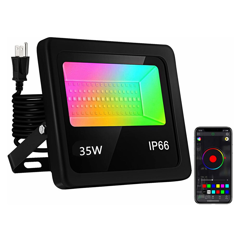 35W Led Spotlight Rgb Flood Light Outdoor/Indoor Met App Controle Muziek Sync Timer Dimmen Licht Kleur Veranderende schijnwerper: black US