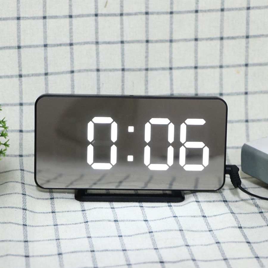 LED Mirror Electronic Clock with Temperature Display Automatic Brightness Wall Mounted or On the Desk Material Desk