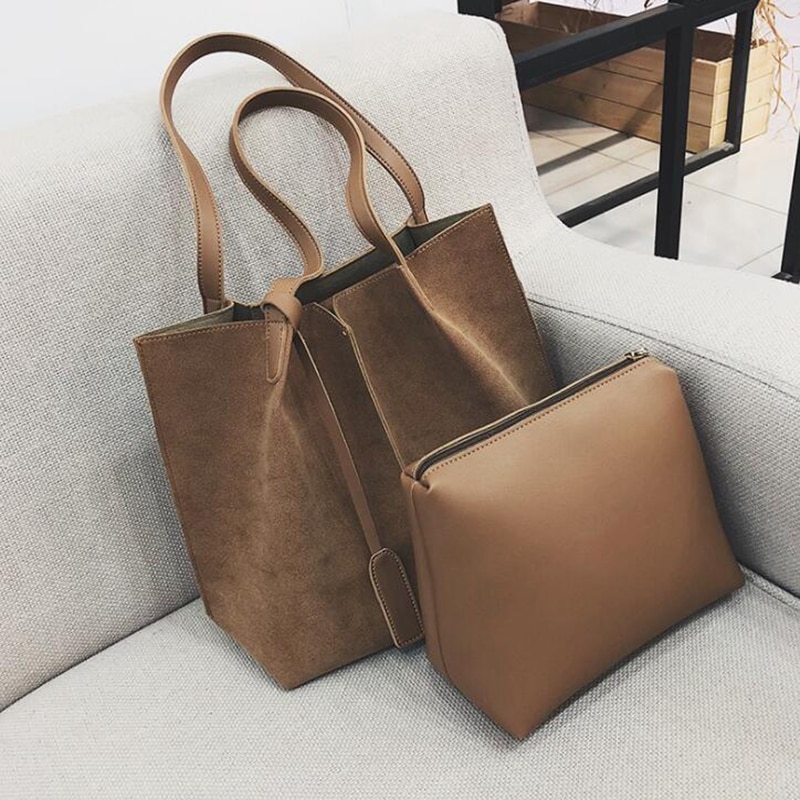 Alta qualidade bolsas de camurça feminina de couro macio 2 pçs bolsas definir bolsas de ombro feminino grandes sacolas casuais l8-421