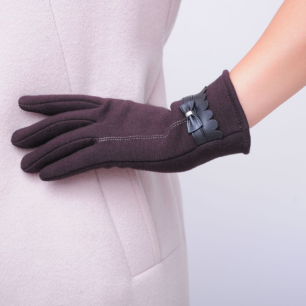 Handschoenen Mode Vrouwen Strik Winter Warm Katoen Effen Handschoenen Wanten lederen handschoenen PU Leer Vrouwen Handschoenen touch Screen Winter