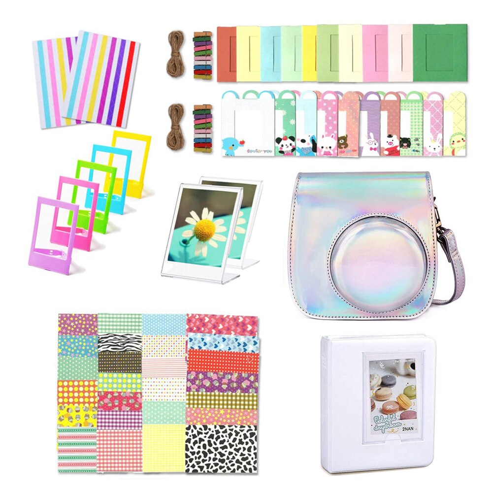 Voor Fujifilm Instax Mini 11 Camera Accessoires Set Met Pu Lederen Camera Case Cover Schoudertas Album Fotolijsten Stickers: Zilver