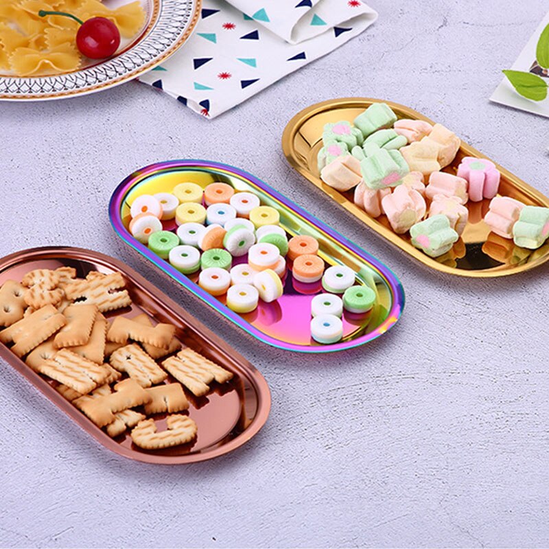 Customization Stainless Steel Storage Tray Rose Gold Colroful Metal Oval Fruit Plate ewelry Display Metal Storage Tray