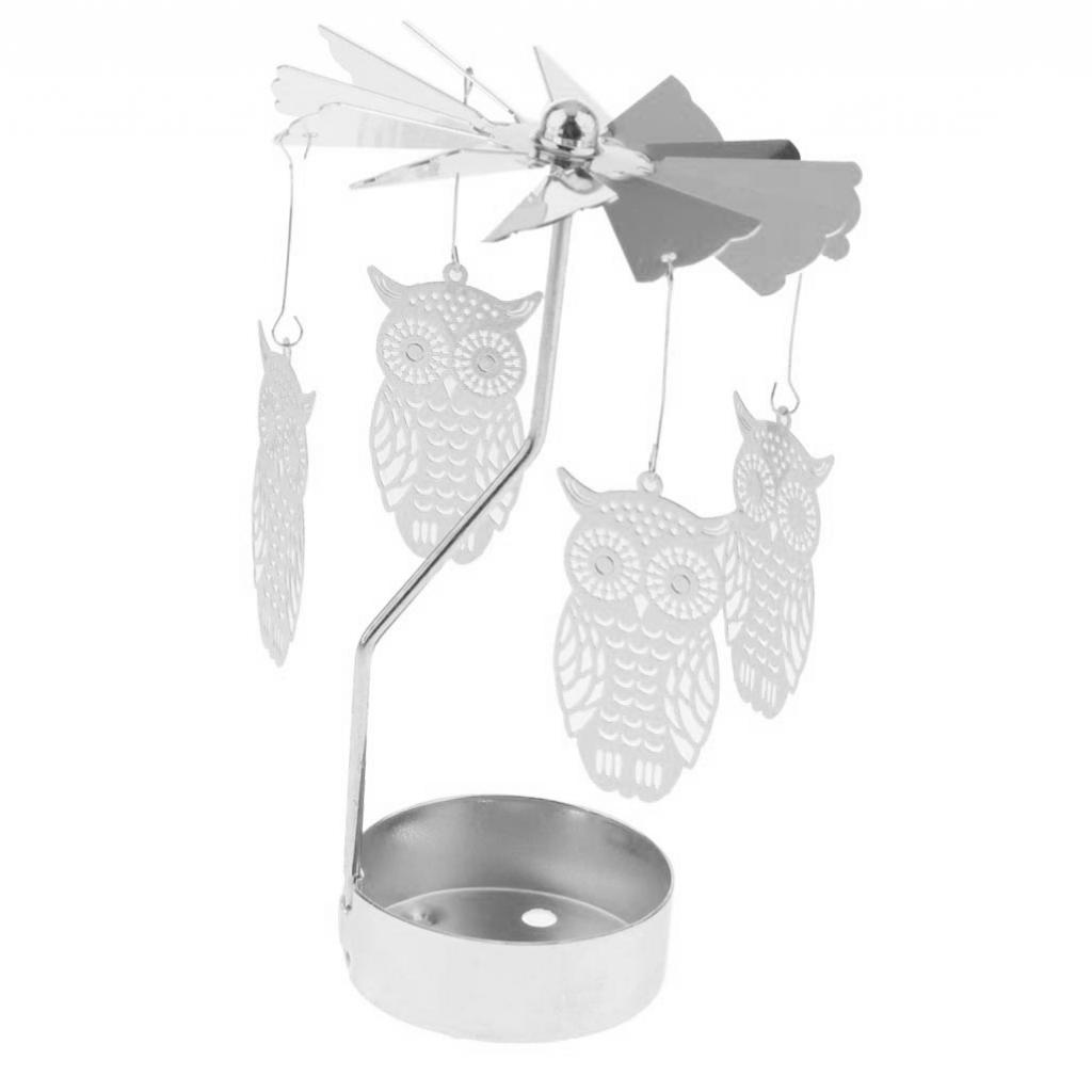1x Thee Licht Kaars Houder Zilver Roterende Stijl Kandelaar Xmas Decor: Owl