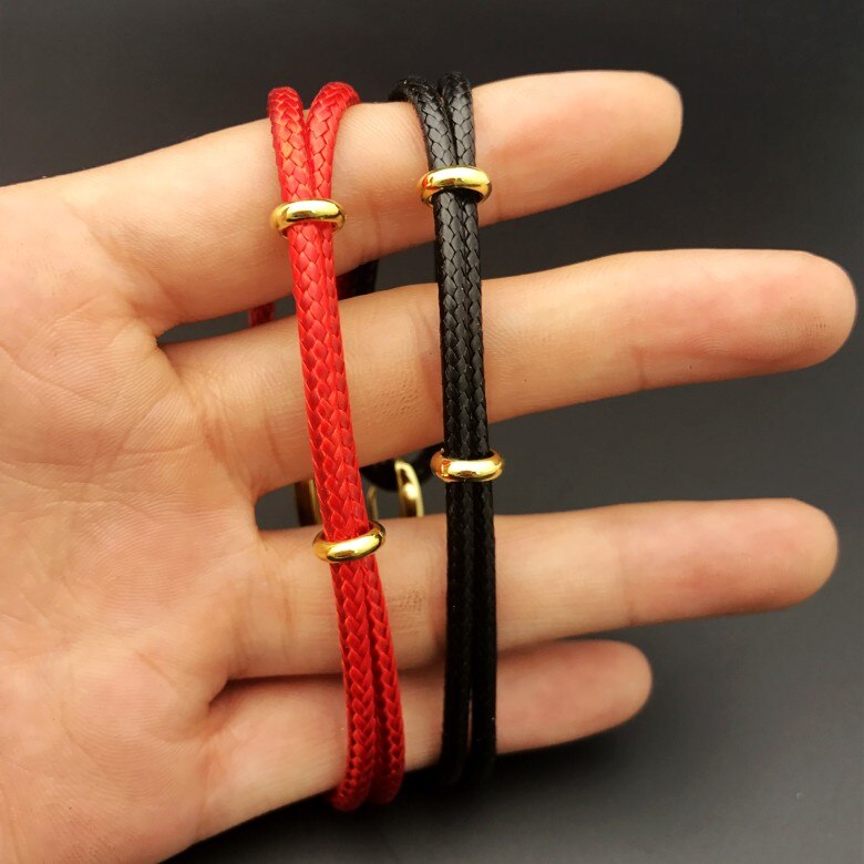 Pulseras de holograma de Color rojo y negro para hombres y mujeres, brazaletes de cordón de cuero tejido a mano, con cuerda roja de la suerte, novedad