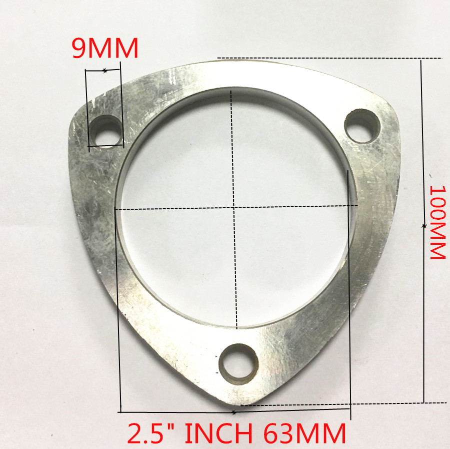 Rustfrit stål trekant 3 bolte 2 " 2.5 " 3 " lyddæmper udstødningsrør flange pakning header ned manifold samler bil flanger