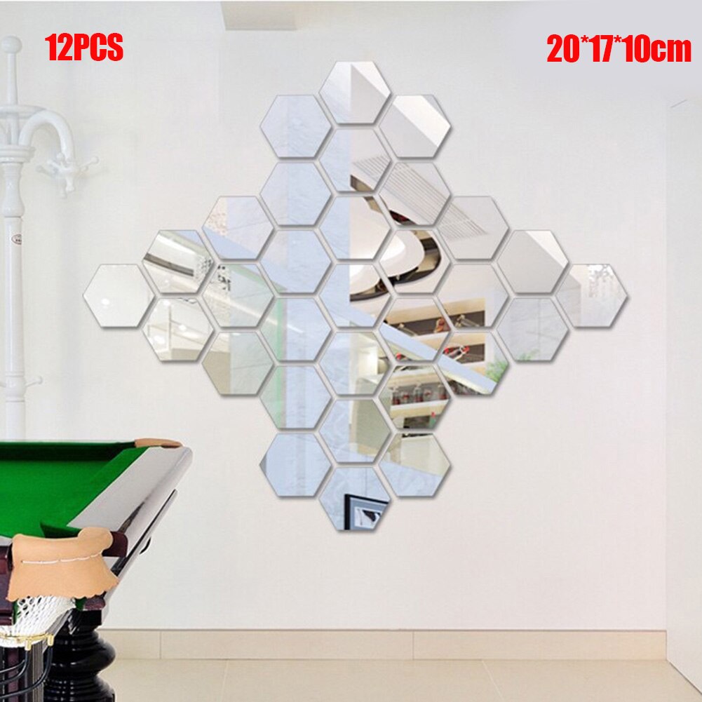 Spot 12 pièces hexagonales miroir Stickers muraux bricolage Art décoration de la maison salon artisanat QP2: Argent