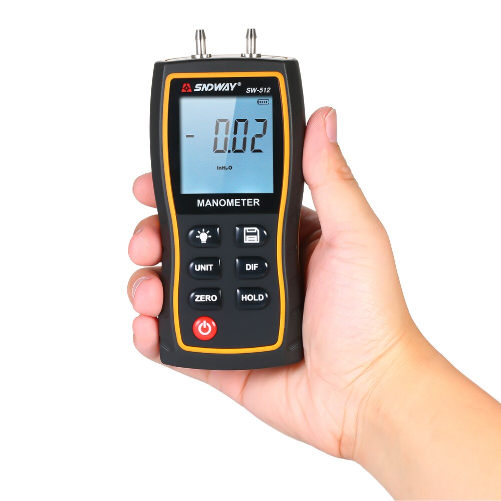 SNDWAY SW-512 Differential Manometer Hand-held LCD Digital Dual-port Manometer Differential Air Pressure Gauges Tester